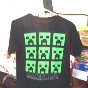 Boys Minecraft Black T-Shirt with Green Creeper Faces